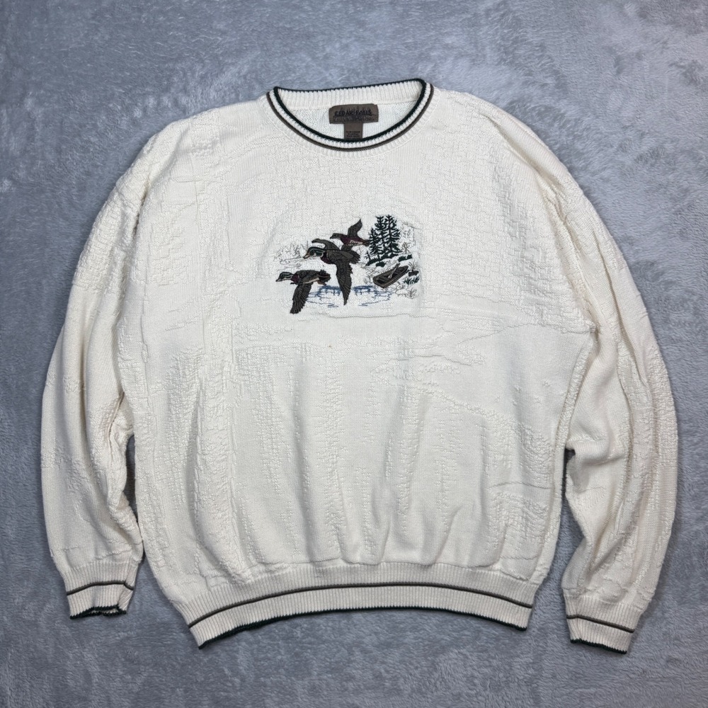 Vintage Cedar Falls Sweater Mens XL Cream Mallard Duck Embroidered 90s